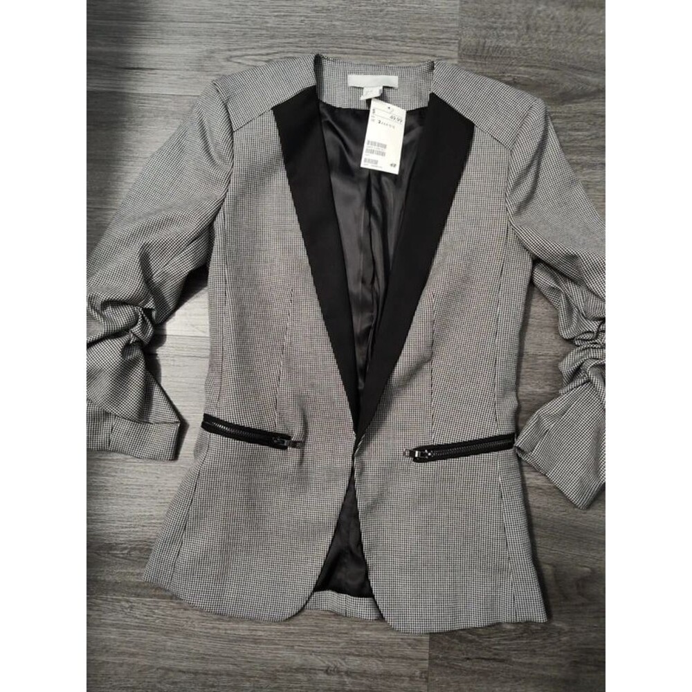 HM H&M blazer tailored jacket black grey white size 2 new
